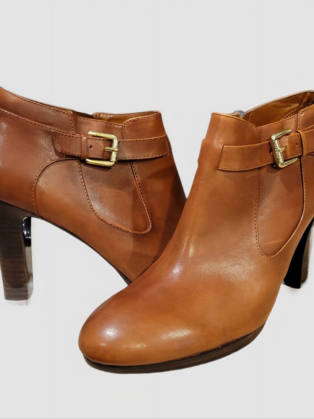 LRL Ralph Lauren Maleah Brown Almond Toe Leather 3.5" Heel Ankle Bootie Sz 11B